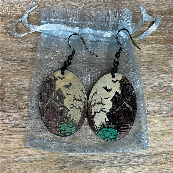 Handmade Jewelry - NWOT Haunted House Earrings - Black and Green